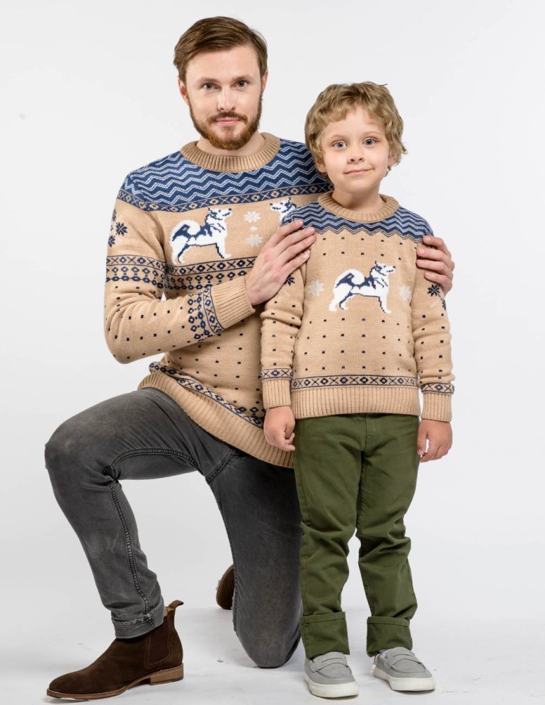 Свитеры с хаски для папы и сына - фото1