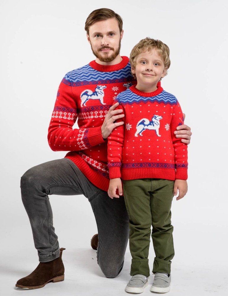 Свитеры с хаски для папы и сына - фото1