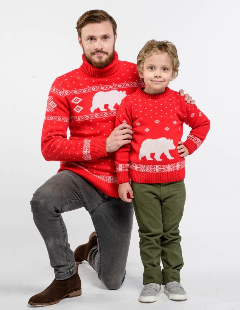 Свитеры с медведем для папы и сына - фото1