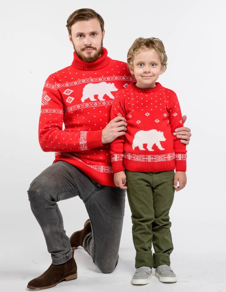 Свитеры с медведем для папы и сына - фото2