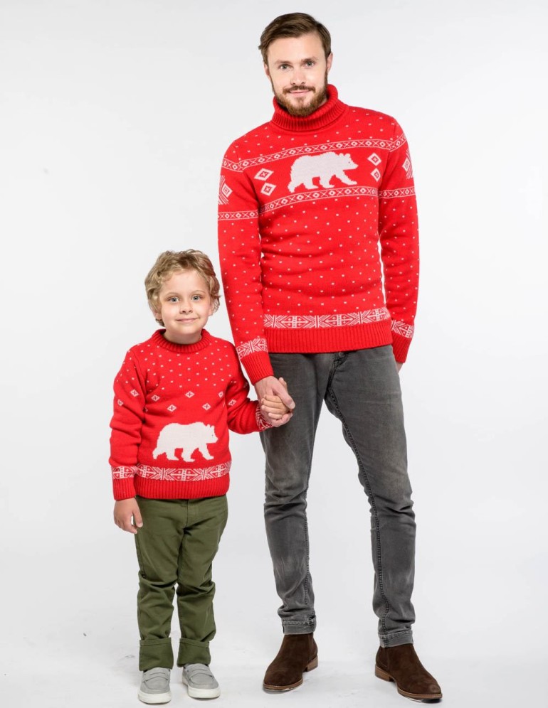 Свитеры с медведем для папы и сына - фото3