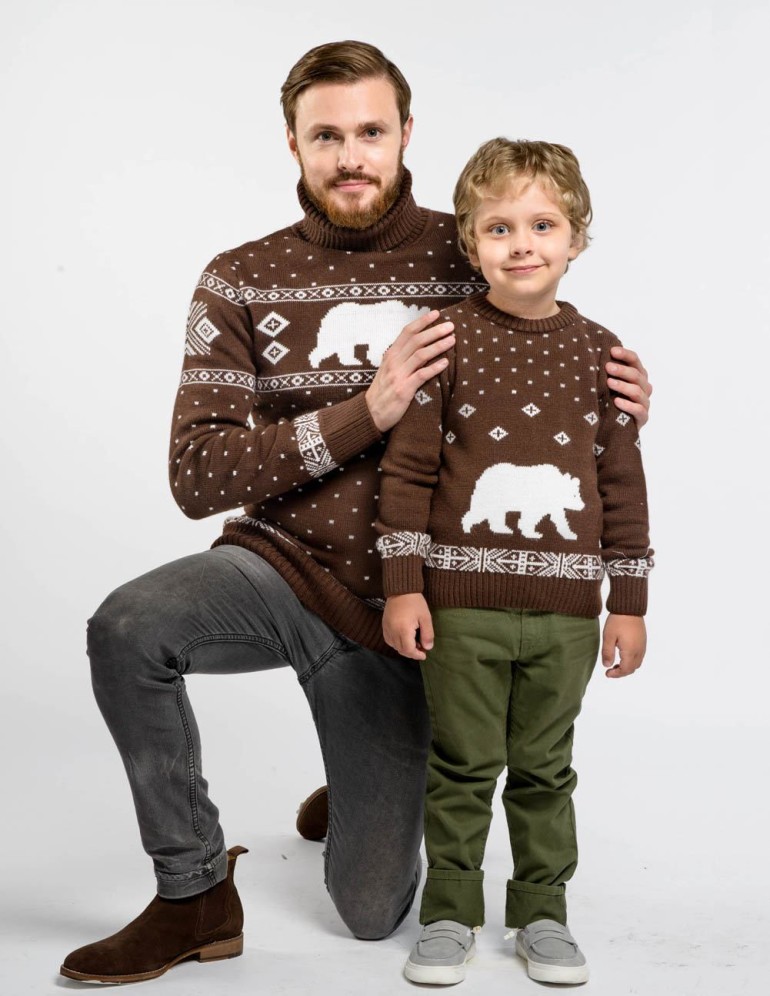 Свитеры с медведем для папы и сына - фото2