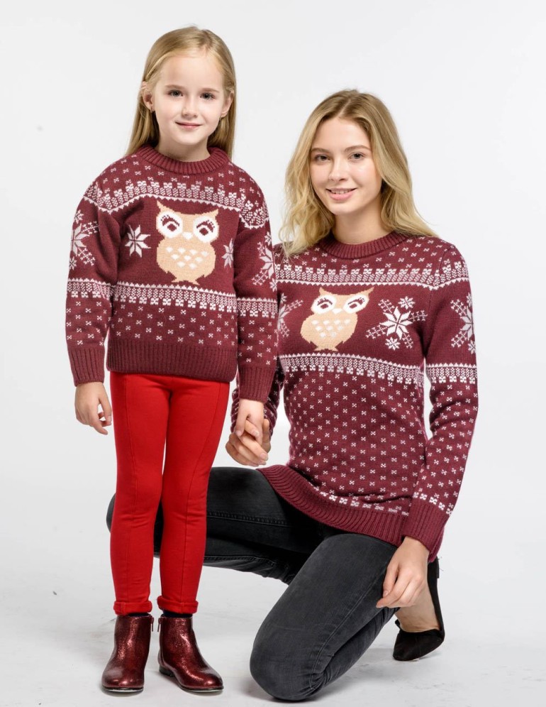 Свитеры с совой для мамы и дочки - фото2