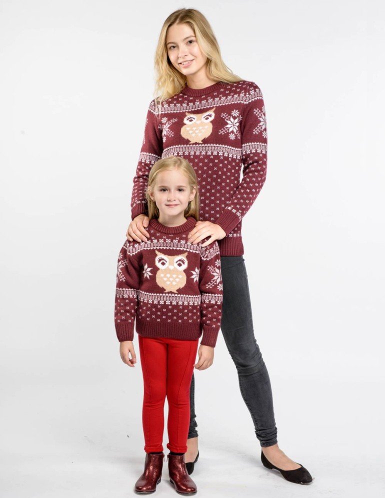 Свитеры с совой для мамы и дочки - фото3