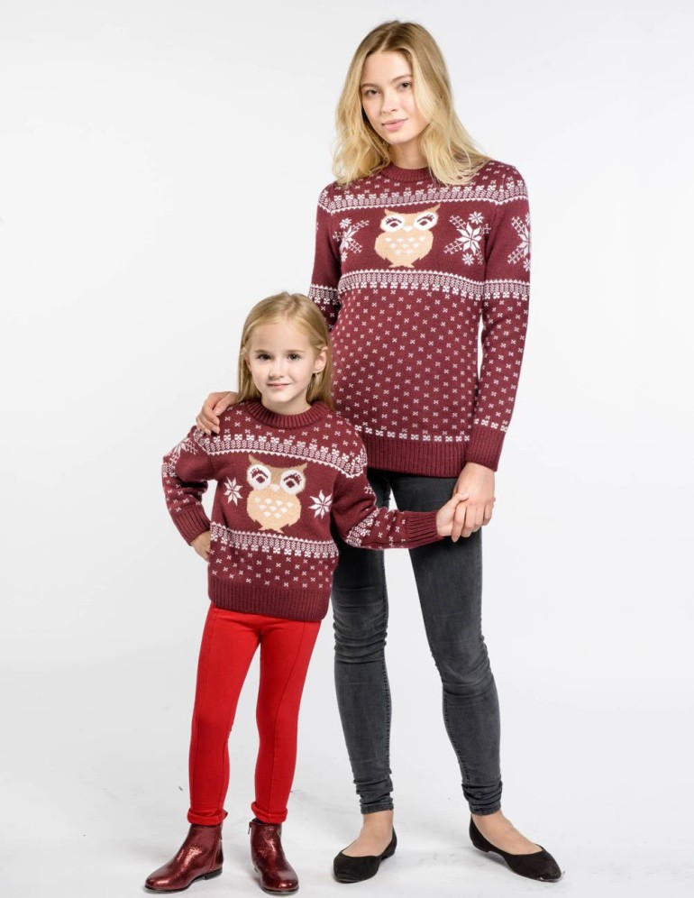 Свитеры с совой для мамы и дочки - фото4