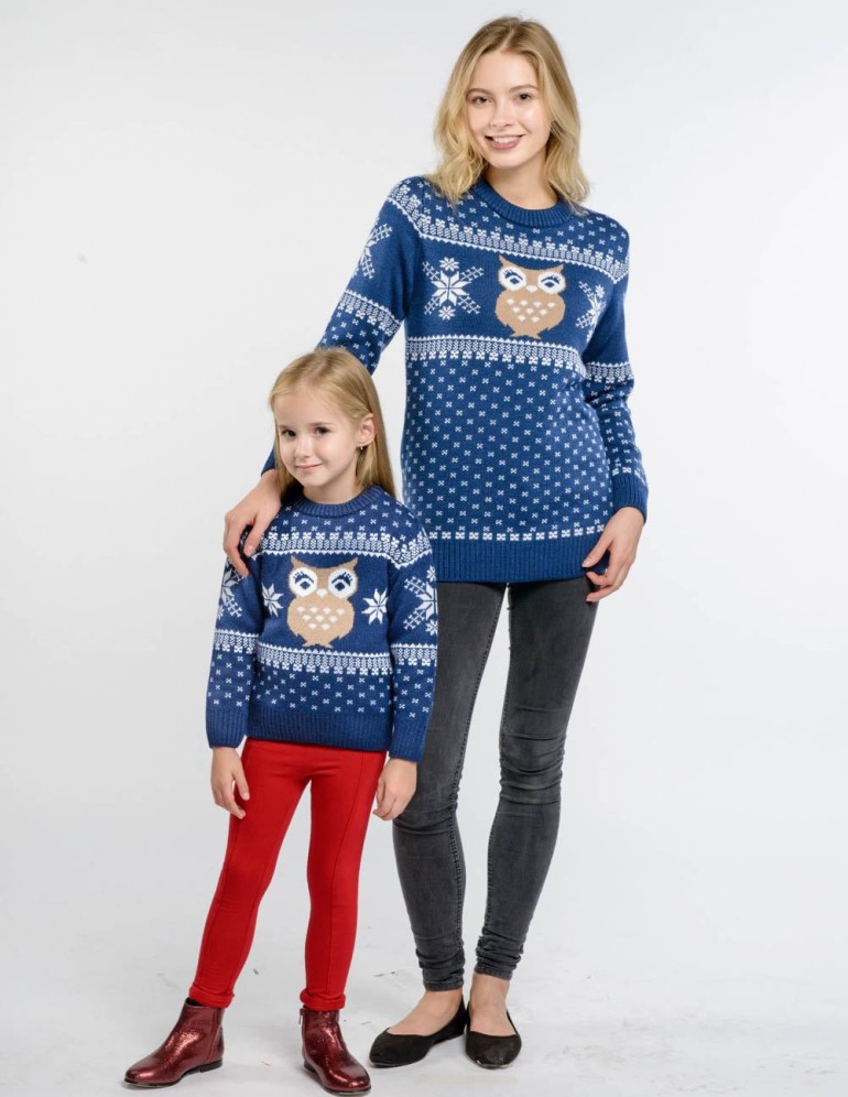 Свитеры с совой для мамы и дочки - фото3