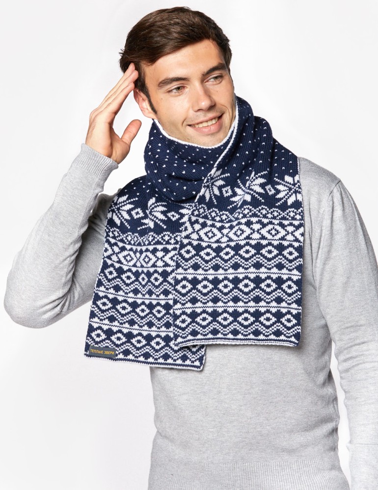 Мужской шарф со скандинавскими снежинками - фото2