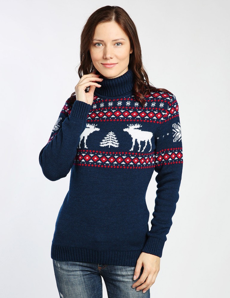 Женский свитер с лосями - фото1