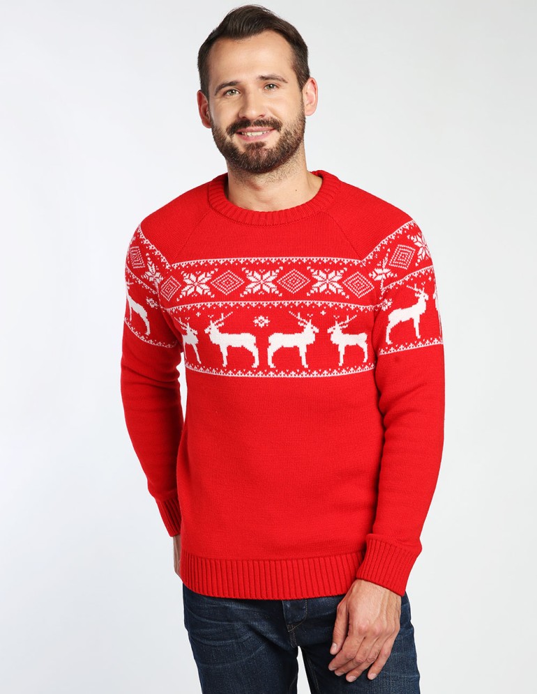 Мужской свитер с оленями в ряд - фото2