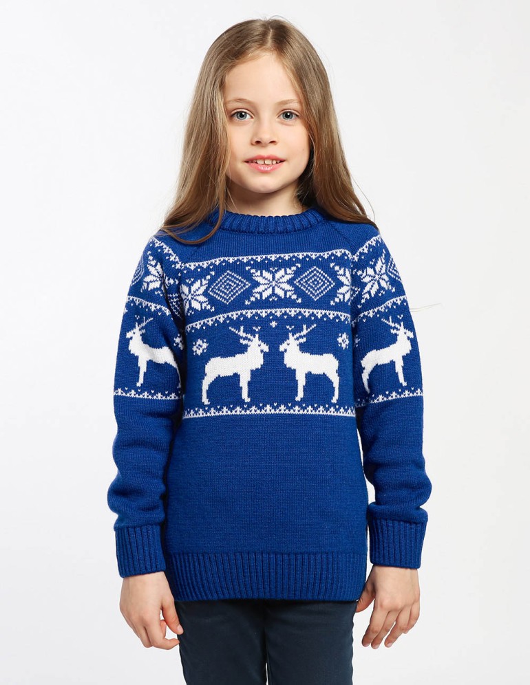 Детский свитер с оленями в ряд - фото1