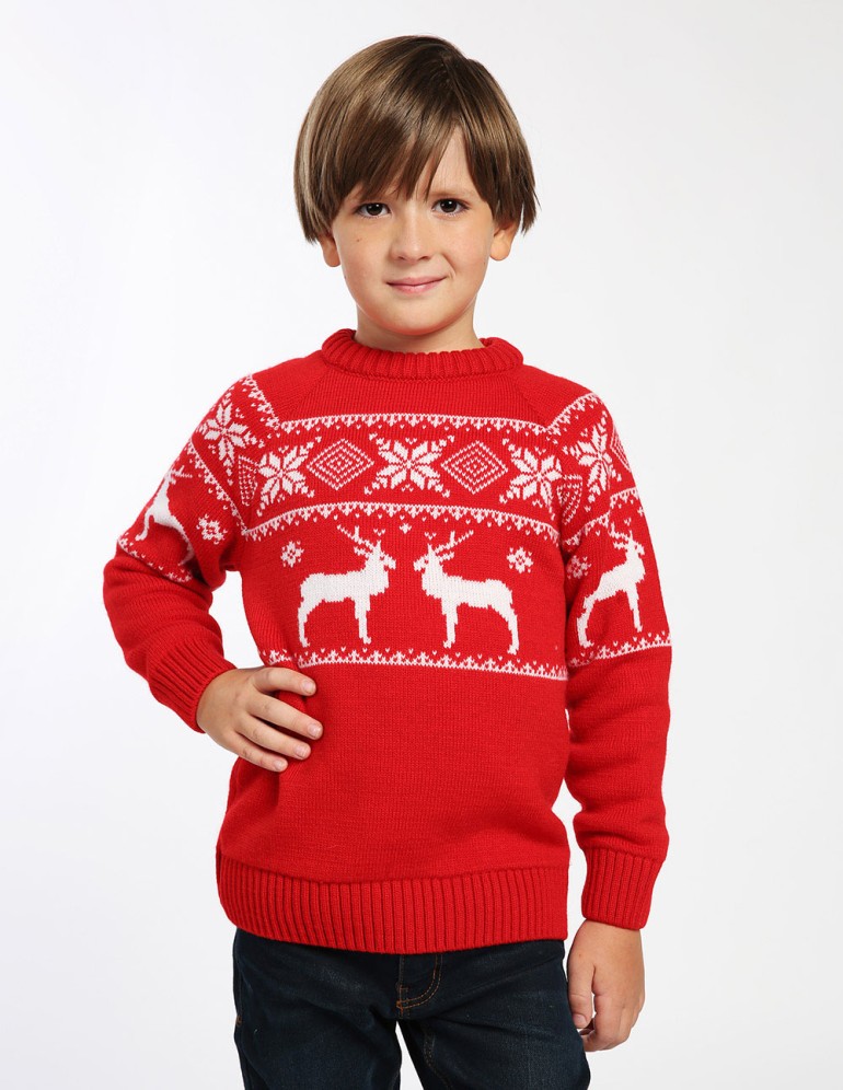 Детский свитер с оленями в ряд - фото2