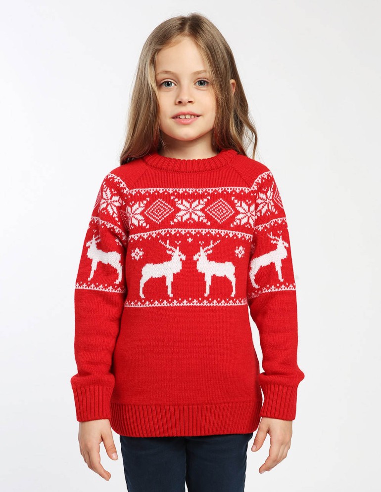 Детский свитер с оленями в ряд - фото1
