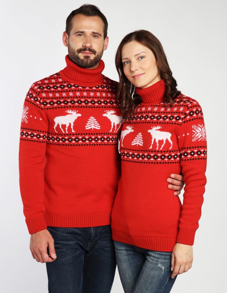 Мужской и женский свитеры с лосями - фото1