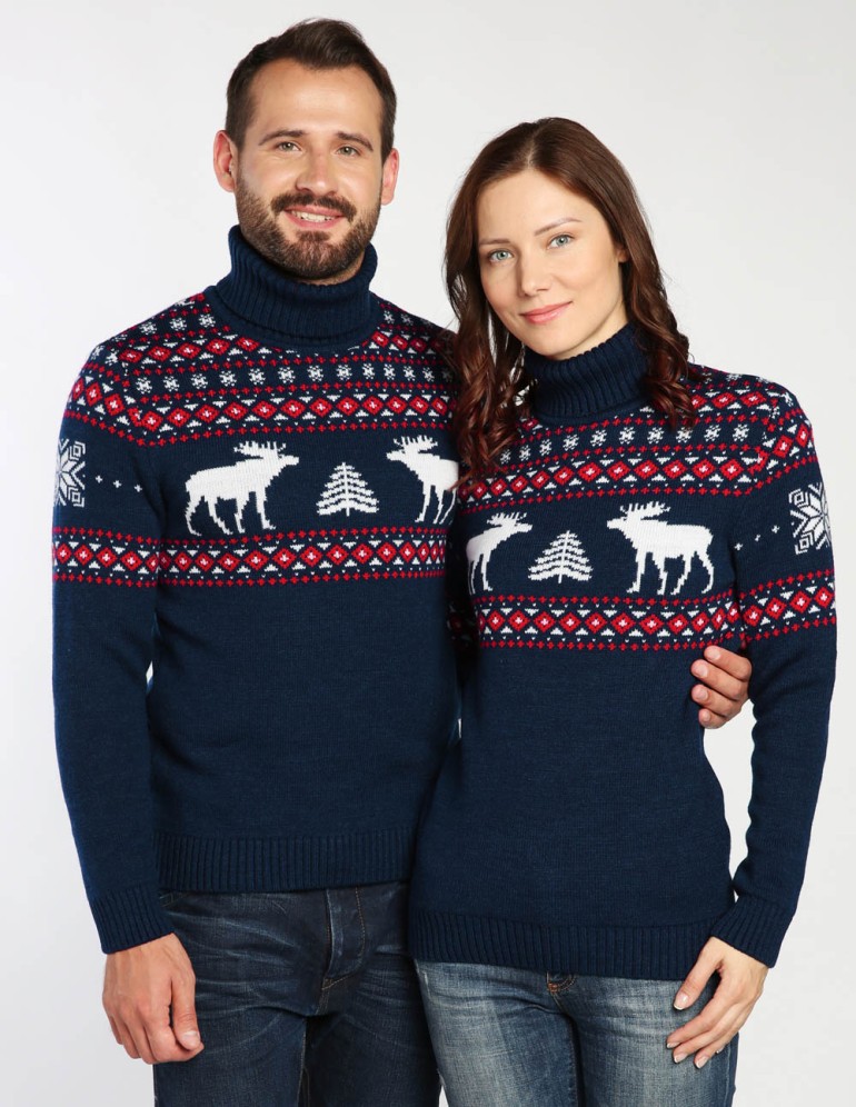 Мужской и женский свитеры с лосями - фото1