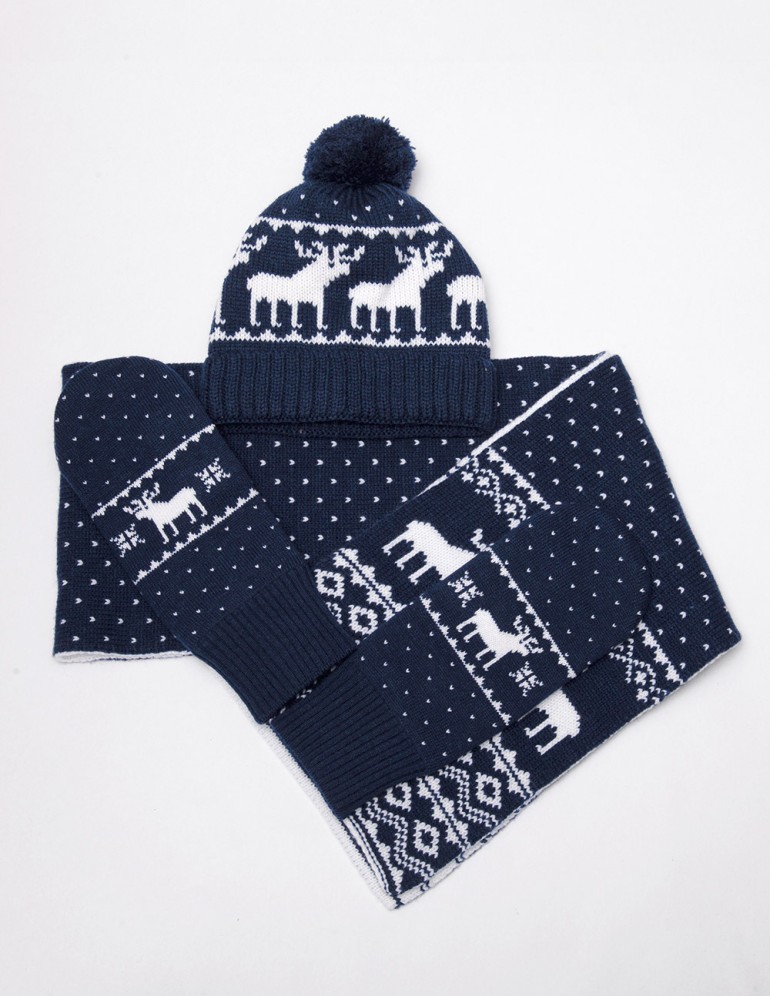 Мужские шапка, шарф и варежки с оленями - фото4