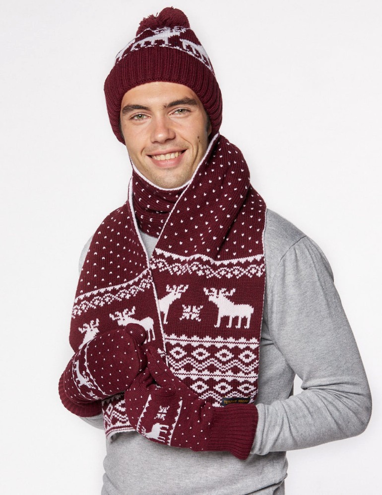 Мужские шапка, шарф и варежки с оленями - фото3