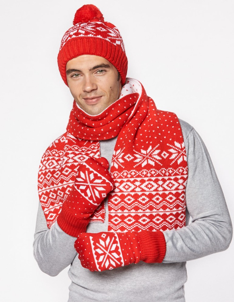 Мужские шапка, шарф и варежки со снежинкой - фото2