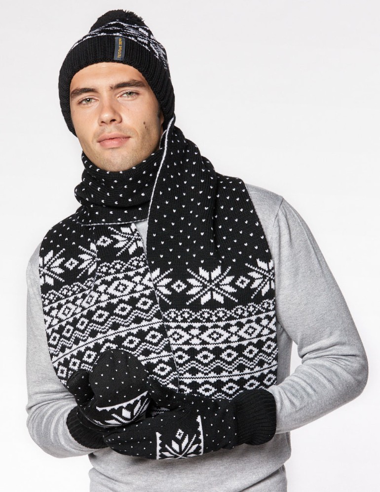 Мужские шапка, шарф и варежки со снежинкой - фото3