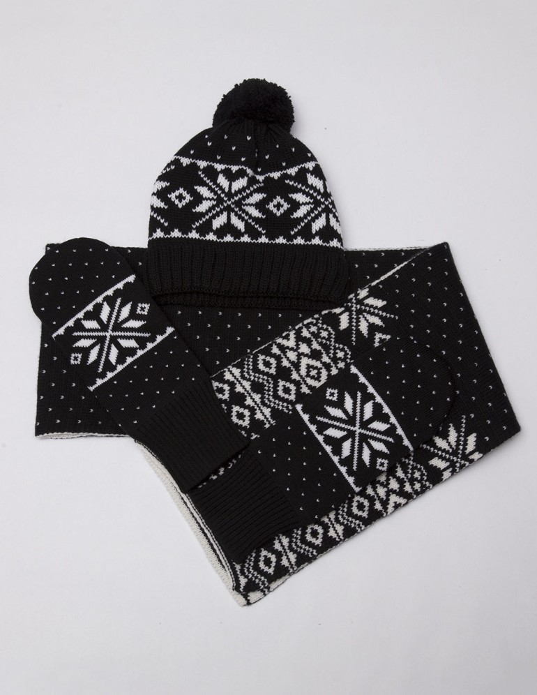 Мужские шапка, шарф и варежки со снежинкой - фото4