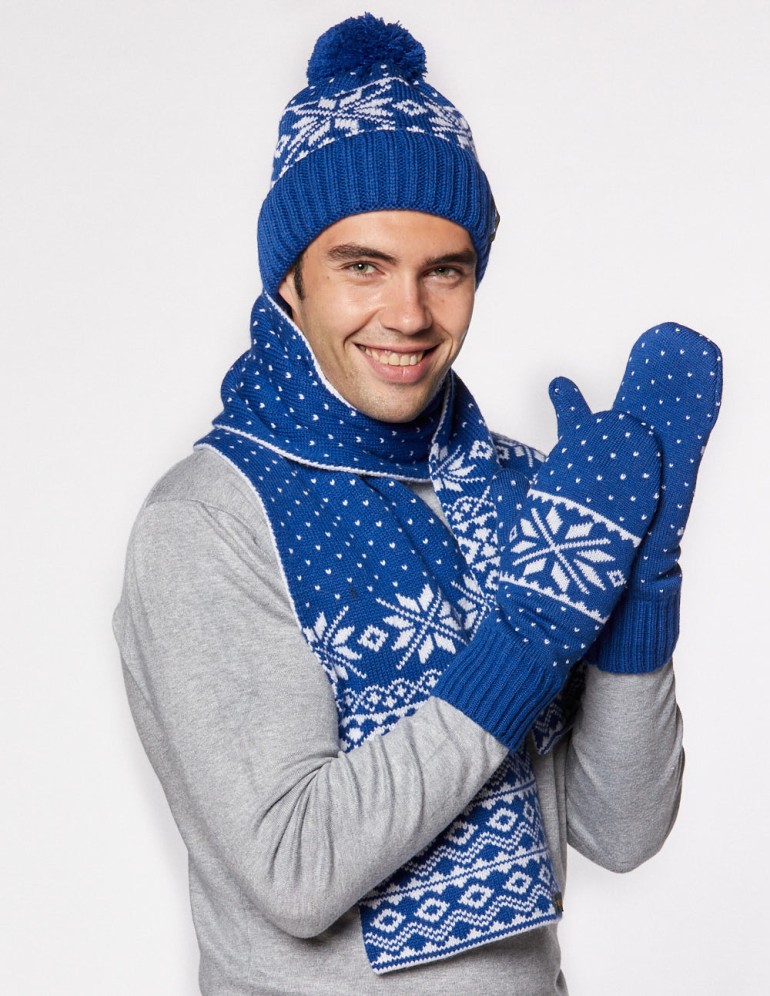 Мужские шапка, шарф и варежки со снежинкой - фото3