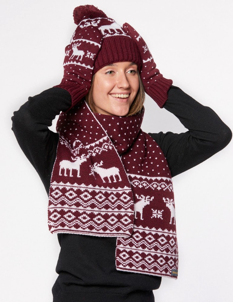 Женские шапка, шарф и варежки с оленями - фото2