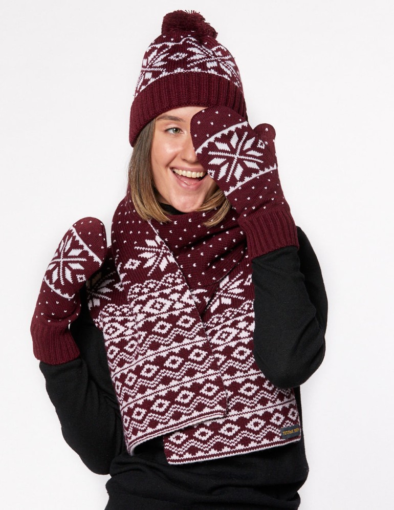 Женские шапка, шарф и варежки со снежинками - фото2