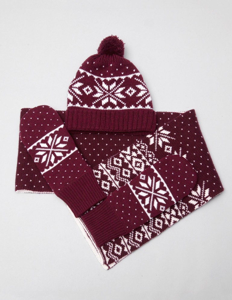 Женские шапка, шарф и варежки со снежинками - фото4