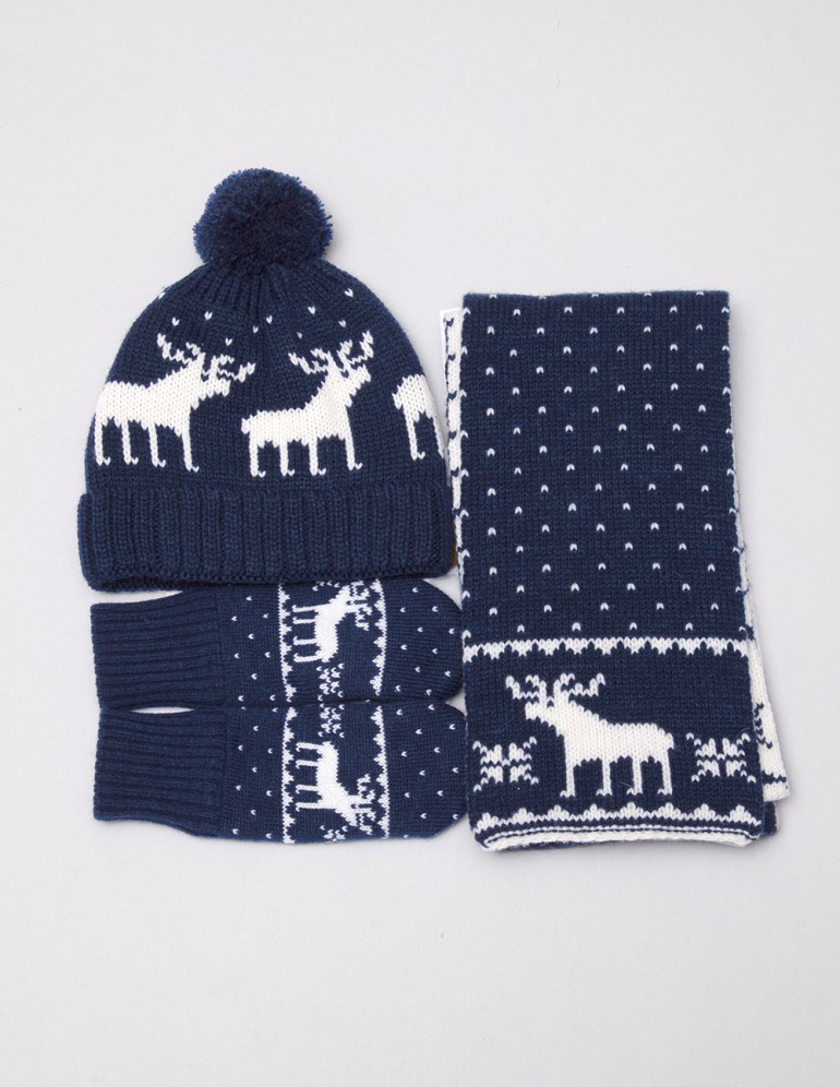 Детские шапка, шарф и варежки с оленями - фото3