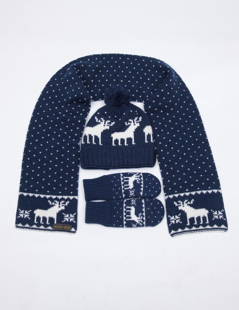 Детские шапка, шарф и варежки с оленями - фото4