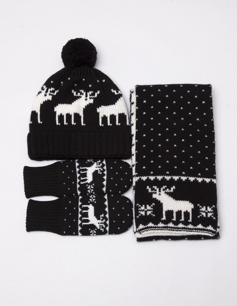 Детские шапка, шарф и варежки с оленями - фото3