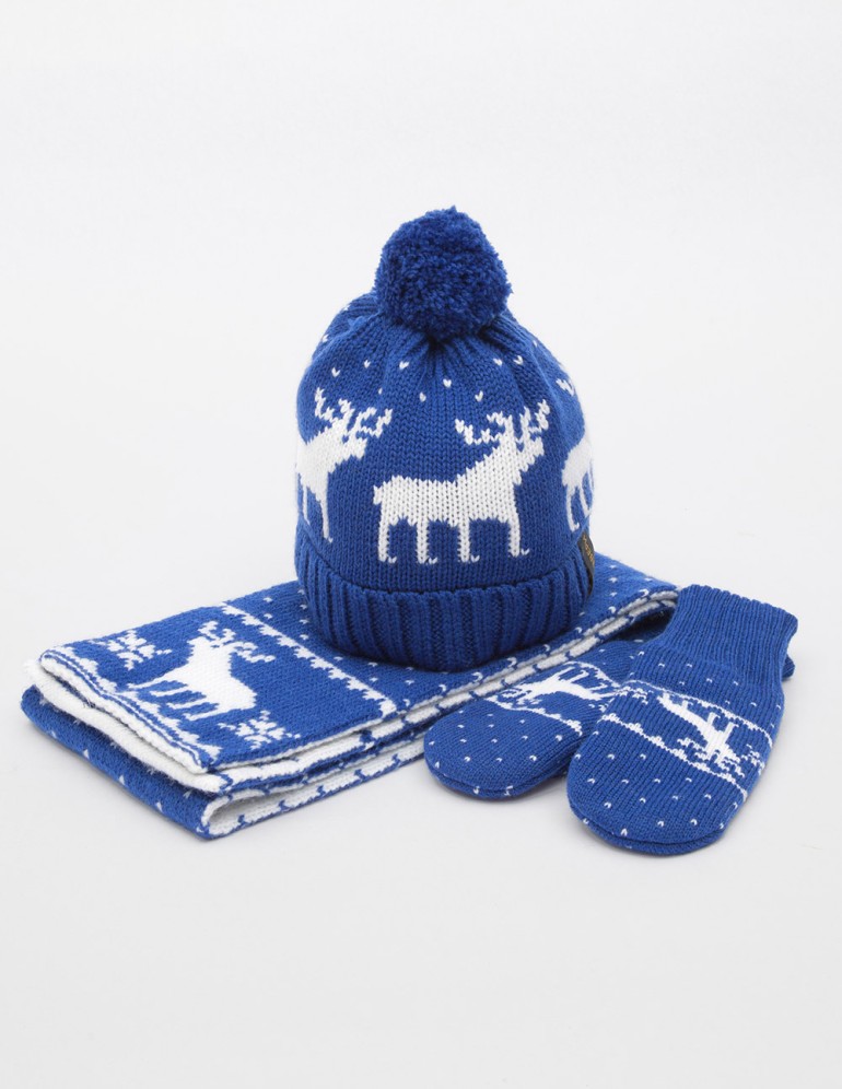 Детские шапка, шарф и варежки с оленями - фото2