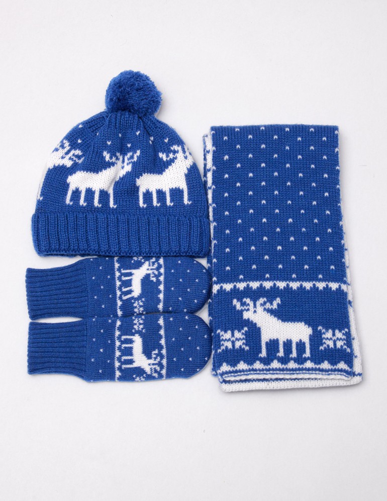 Детские шапка, шарф и варежки с оленями - фото3