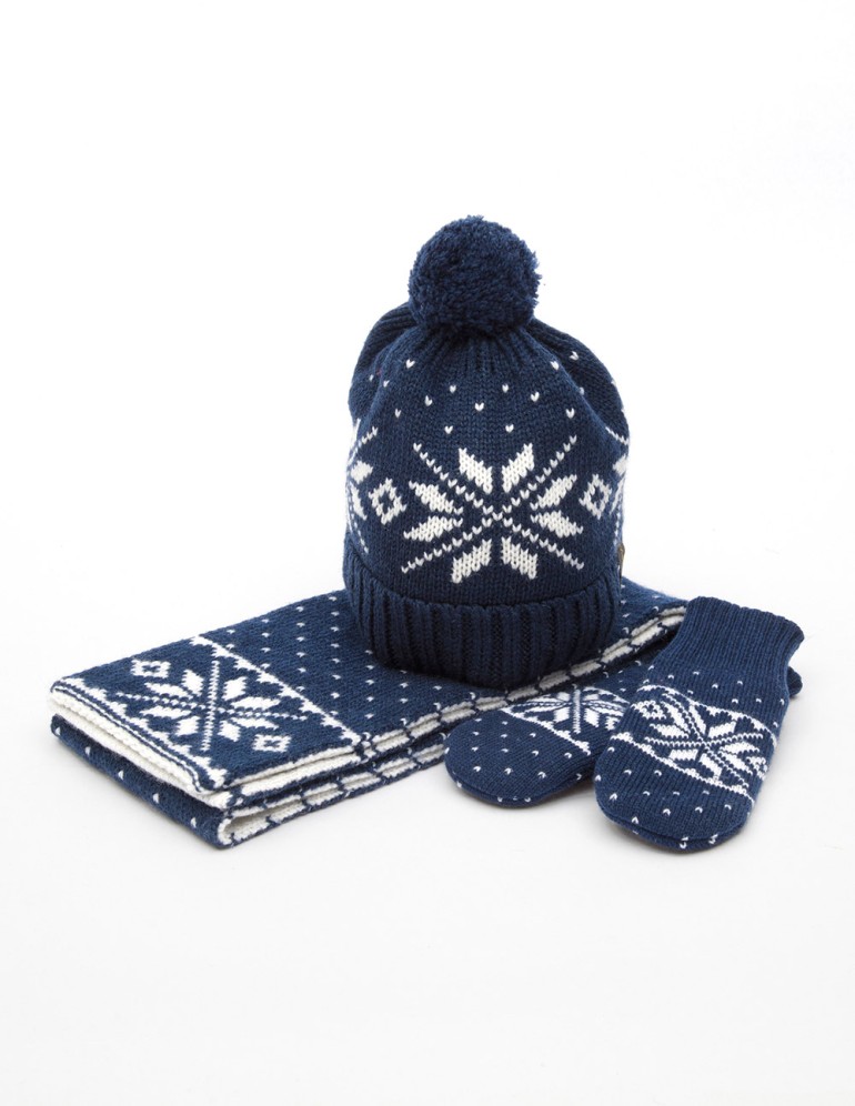 Детские шапка, шарф и варежки со снежинками - фото2