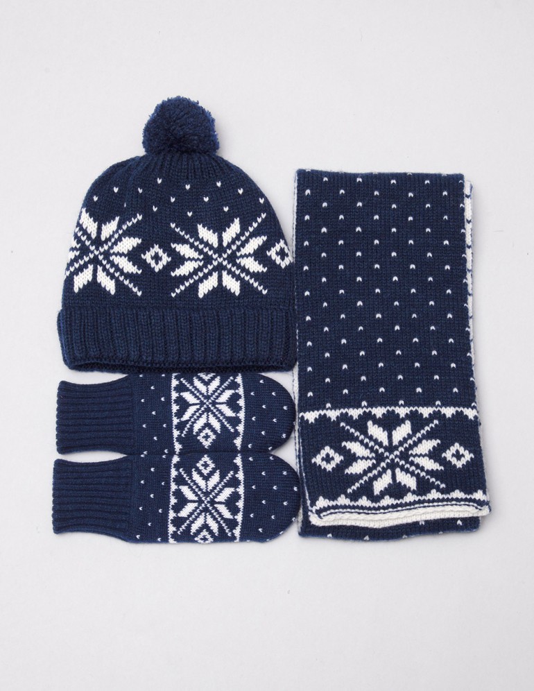 Детские шапка, шарф и варежки со снежинками - фото3