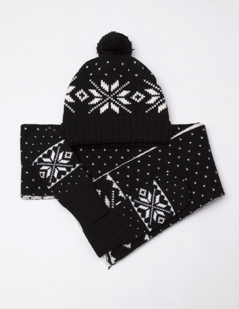 Детские шапка, шарф и варежки со снежинками - фото1