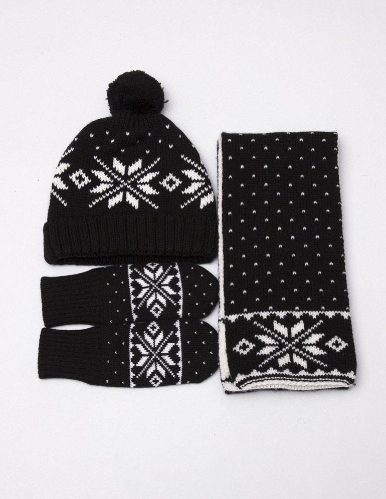 Детские шапка, шарф и варежки со снежинками - фото3