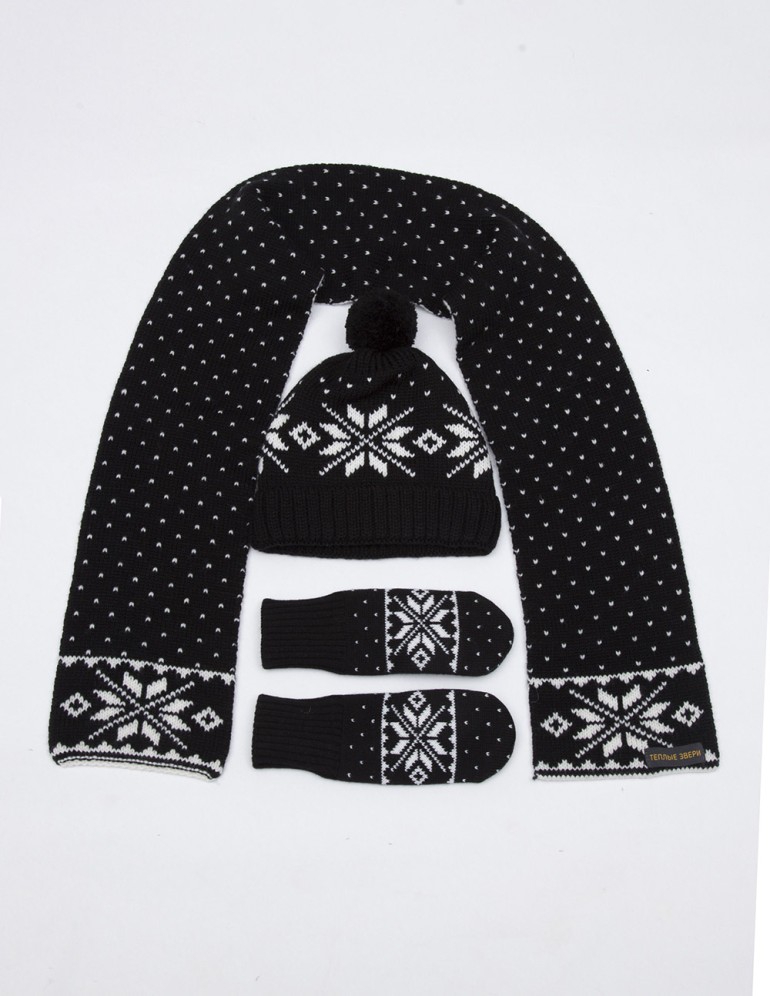 Детские шапка, шарф и варежки со снежинками - фото4