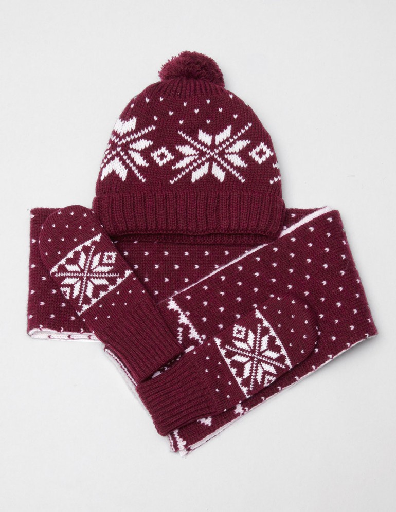 Детские шапка, шарф и варежки со снежинками - фото1