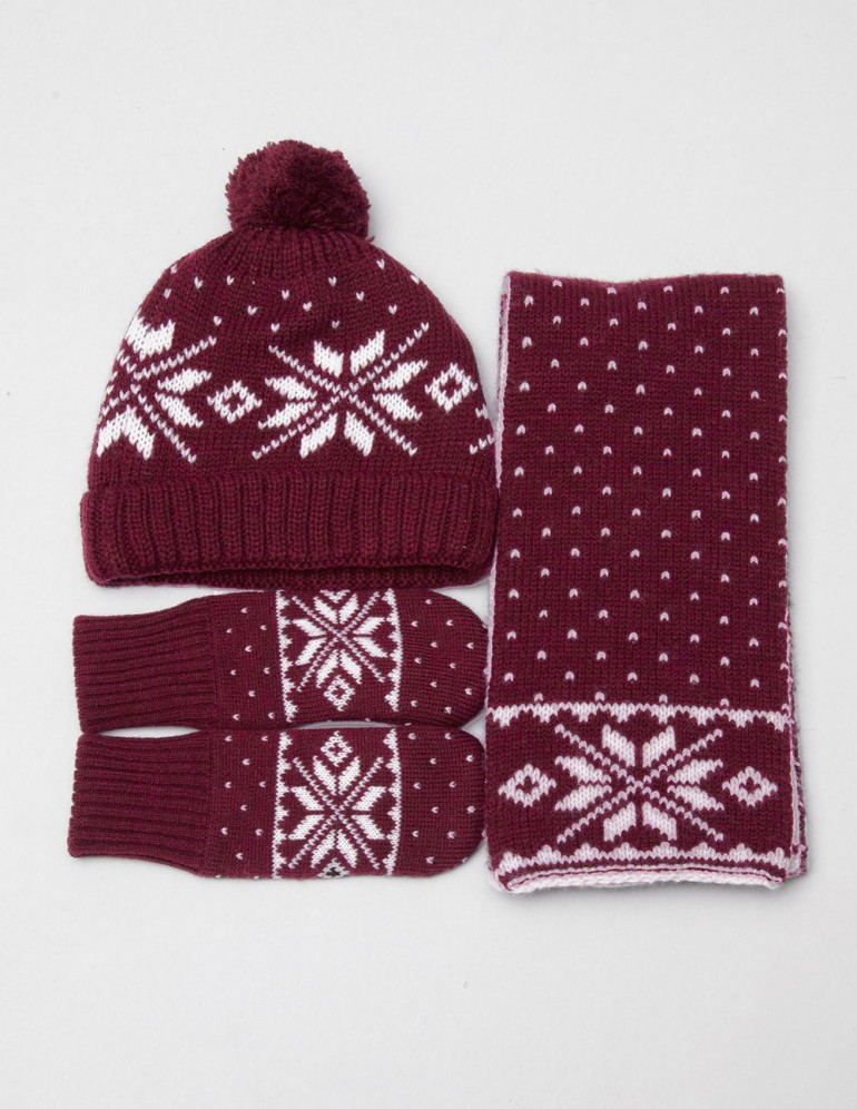 Детские шапка, шарф и варежки со снежинками - фото3