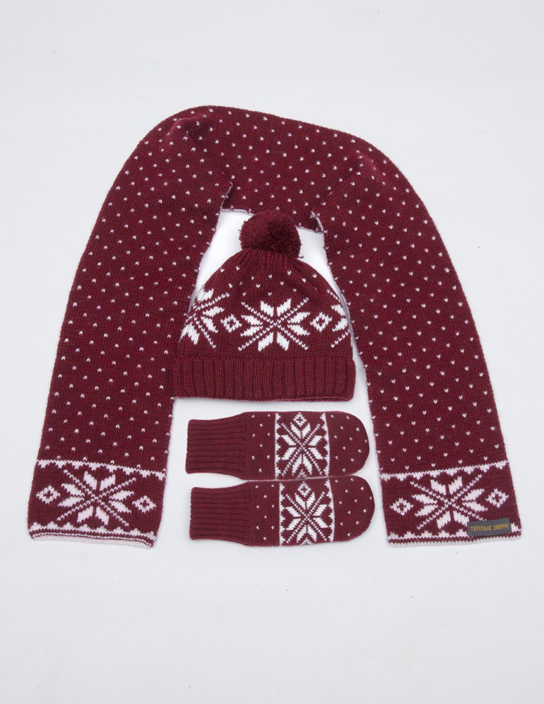 Детские шапка, шарф и варежки со снежинками - фото4