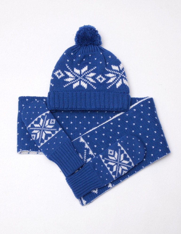 Детские шапка, шарф и варежки со снежинками - фото1