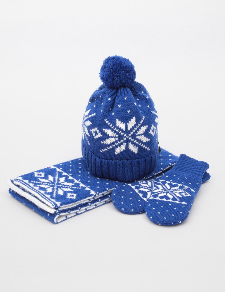 Детские шапка, шарф и варежки со снежинками - фото2