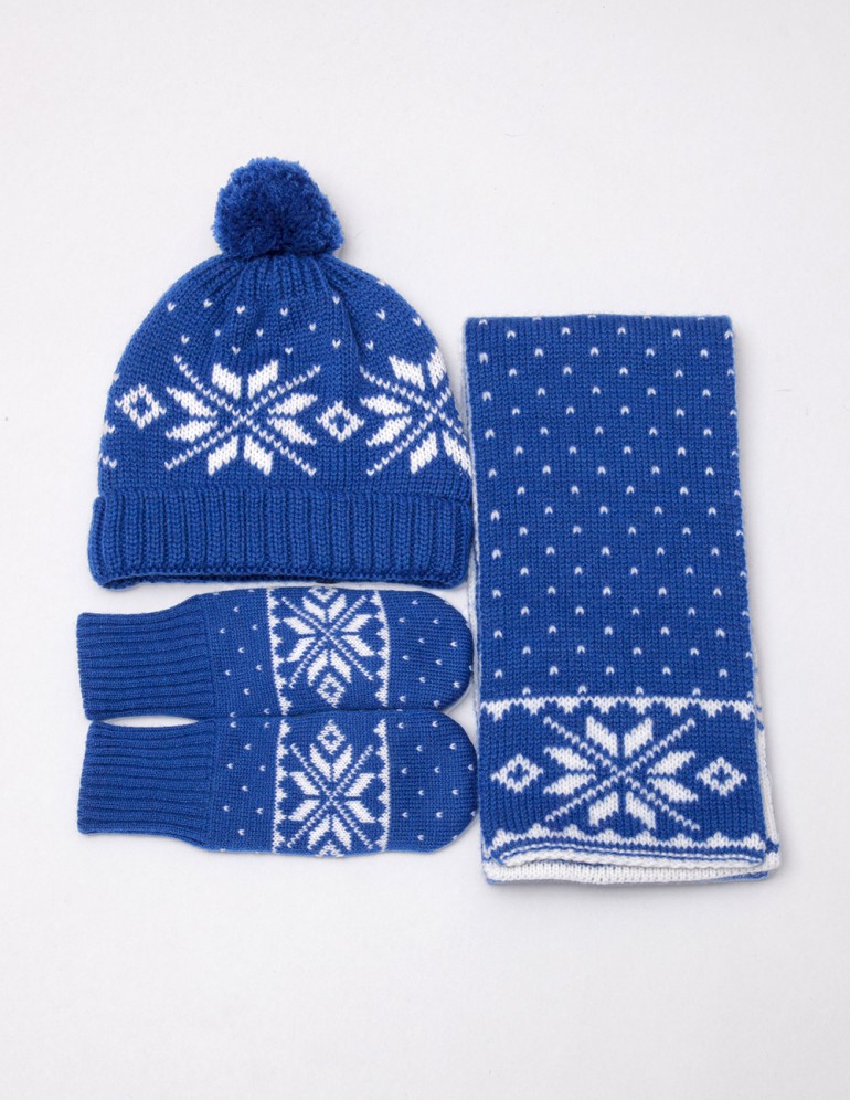 Детские шапка, шарф и варежки со снежинками - фото3