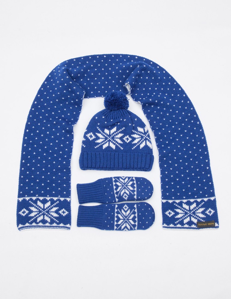 Детские шапка, шарф и варежки со снежинками - фото4