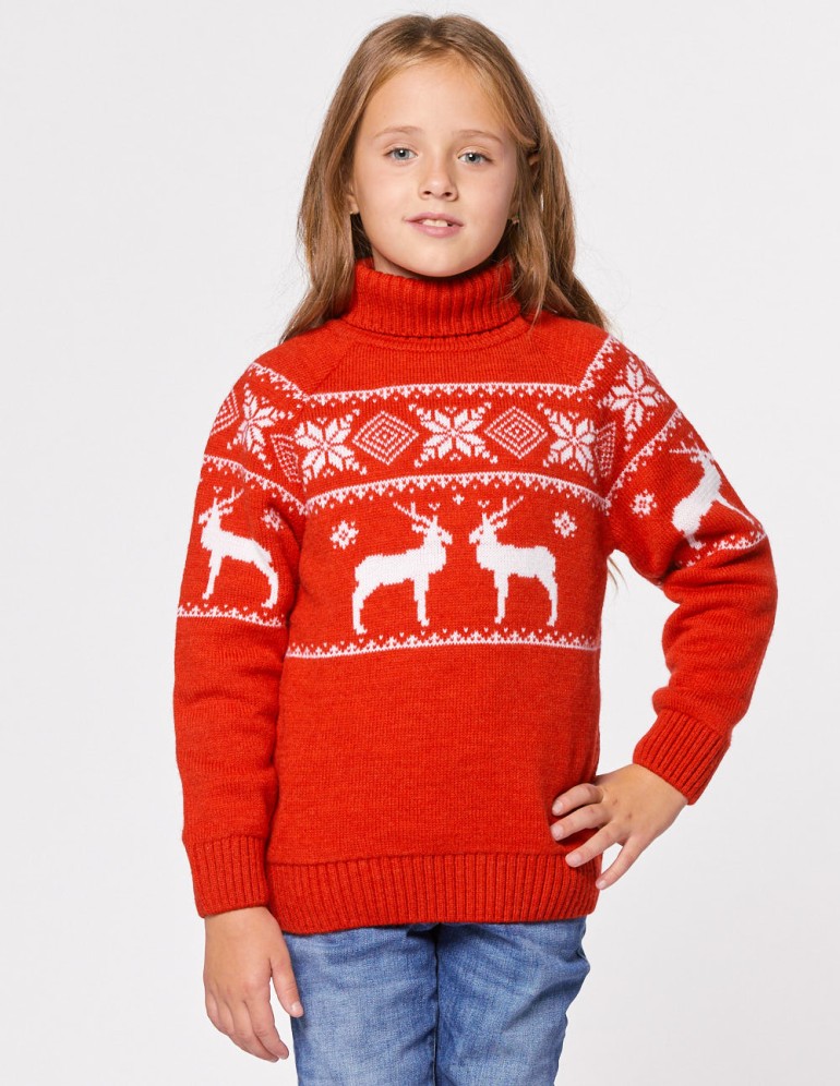 Детский свитер с оленями в ряд с горлом - фото2