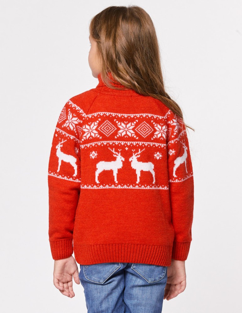 Детский свитер с оленями в ряд с горлом - фото3