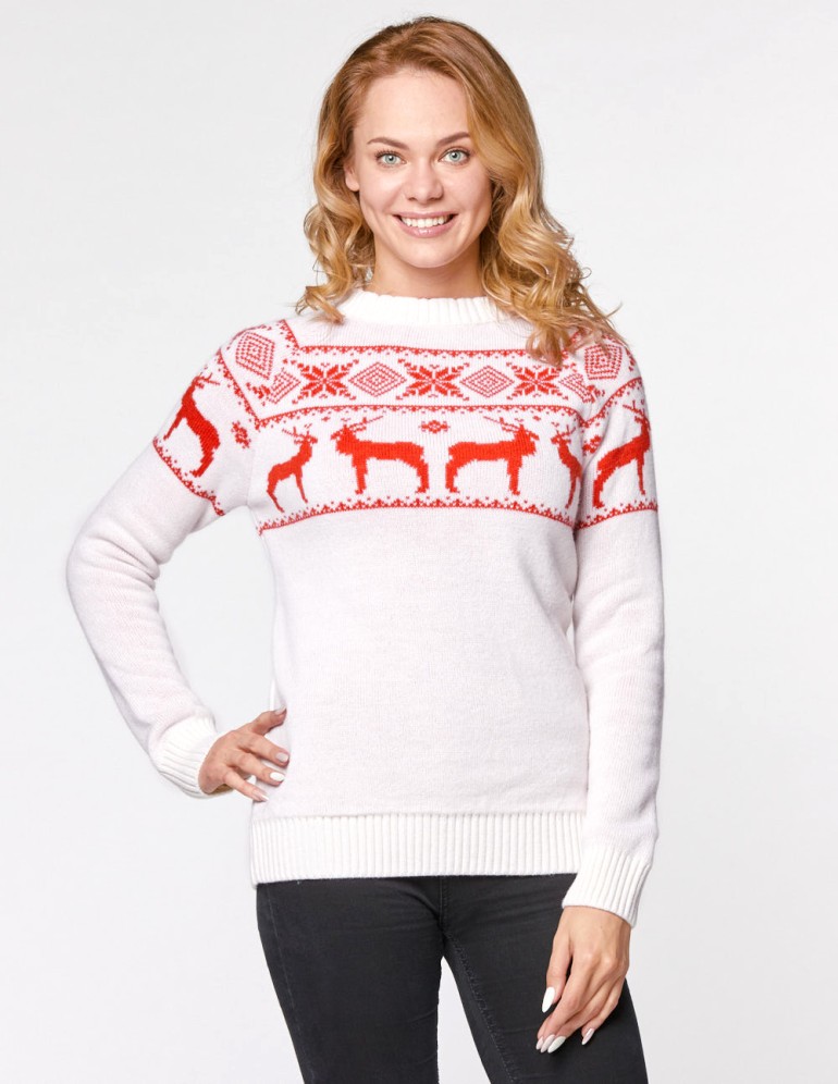 Женский свитер с оленями в ряд - фото1
