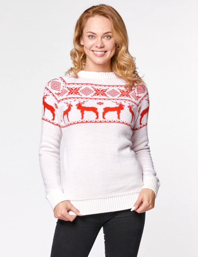 Женский свитер с оленями в ряд - фото5