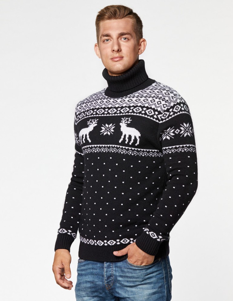 Мужской свитер с оленями c горлом - фото3
