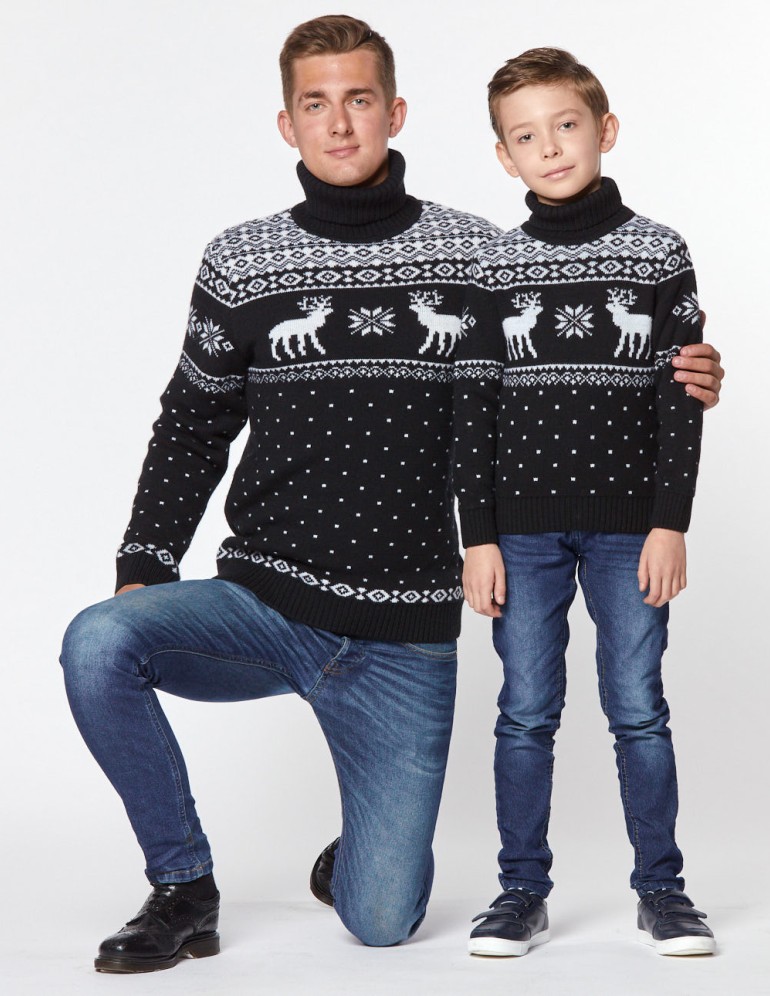 Свитеры с оленями для папы и сына - фото1
